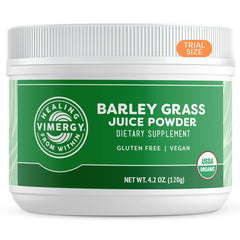 Vimergy Barley Grass Juice Powder travel-size packaging for on-the-go wellness.