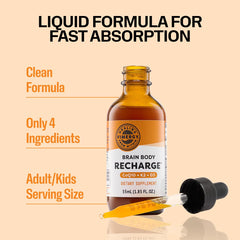 Vimergy Brain Body Recharge label closeup highlights MK-7 K2 and vegan D3 for bone support.