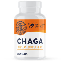 Vimergy Chaga capsules bottle shown, supporting immune health and antioxidant support.