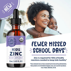 VIMERGY Kids zinc drops dispensed into juice for easy daily dosing.