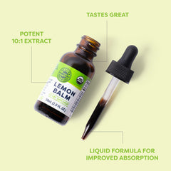 Vimergy lemon balm tincture label front shows USDA Organic status.