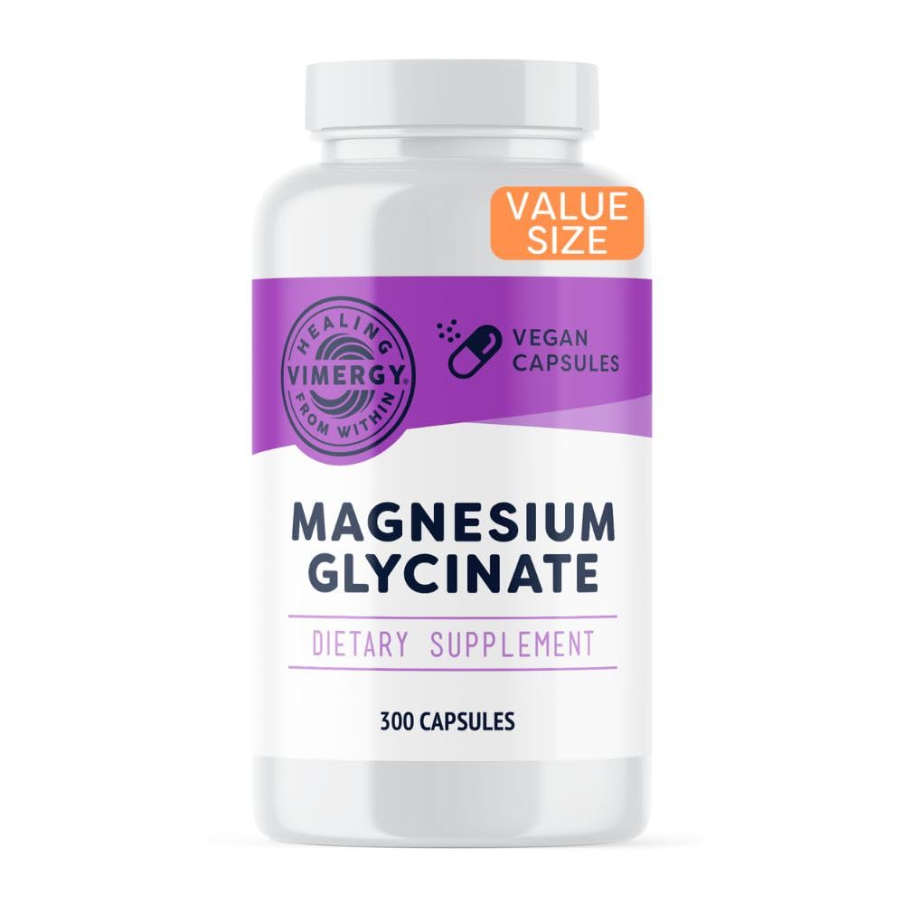 Vimergy Magnesium Glycinate bottle front for stress support and daily wellness.