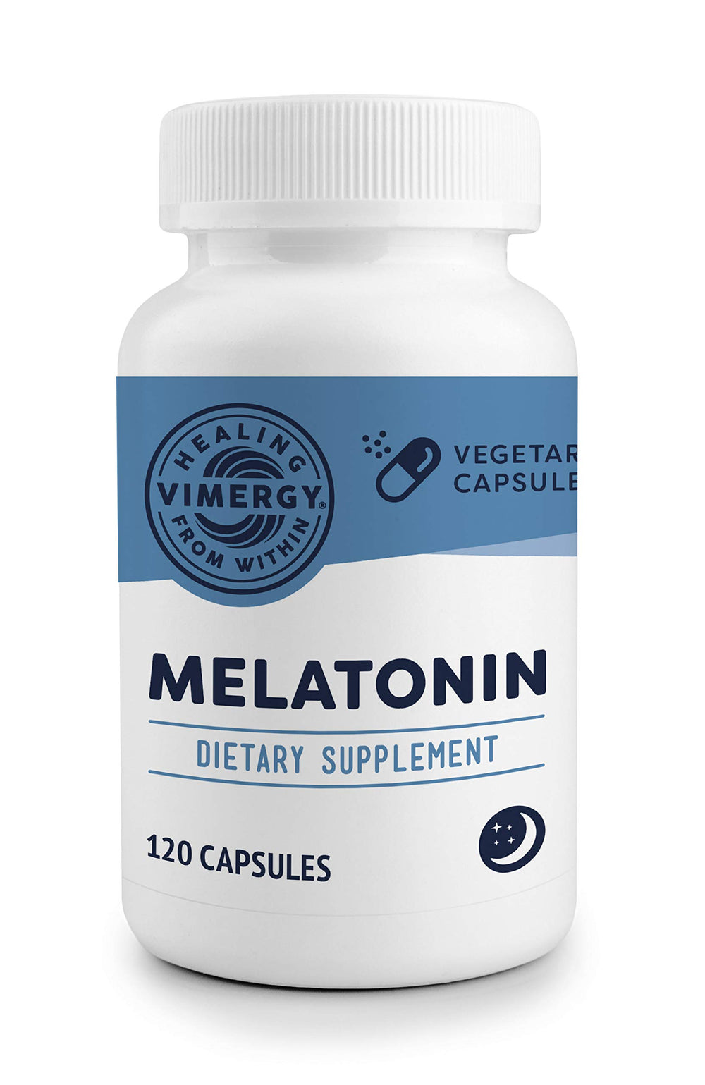 Vimergy Melatonin 5mg capsules for easy sleep onset.