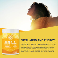 Pouring Vimergy Micro-C Immune Power powder into water for easy mixing and dosing.