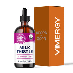 Vimergy Milk Thistle bottle showing 20x concentrated liquid for daily liver support