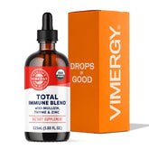 Vimergy Total Immune Blend bottle with label highlighting all-season immune support.