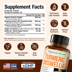 Vimerson Health Boswellia extract tablets close-up for joint comfort.
