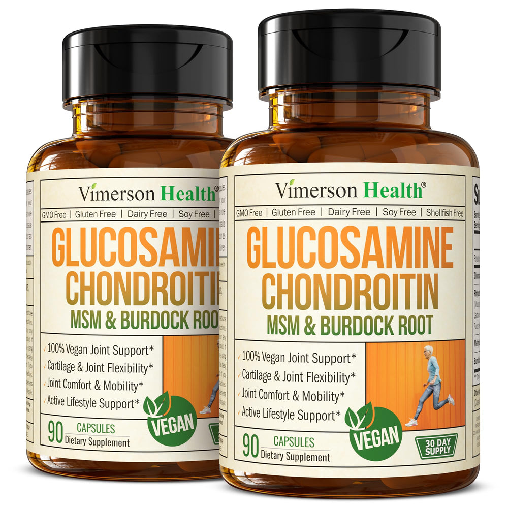 Vimerson Health glucosamine bottle with capsules for joint support.