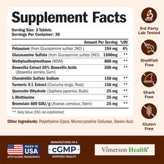 Vimerson Health Glucosamine Chondroitin MSM bottle on table for convenient daily supplementation.