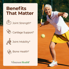 Vimerson Health Glucosamine Chondroitin MSM capsules closeup highlights easy-to-swallow format.