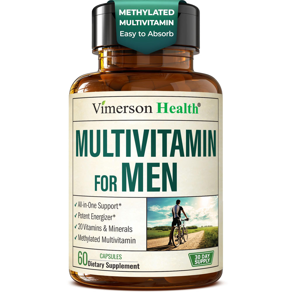 Vimerson Health Men’s Multivitamin bottle front view supports daily energy and wellness.