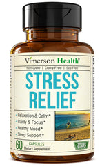Vimerson Health stress relief bottle labeled for daily calm and balance.