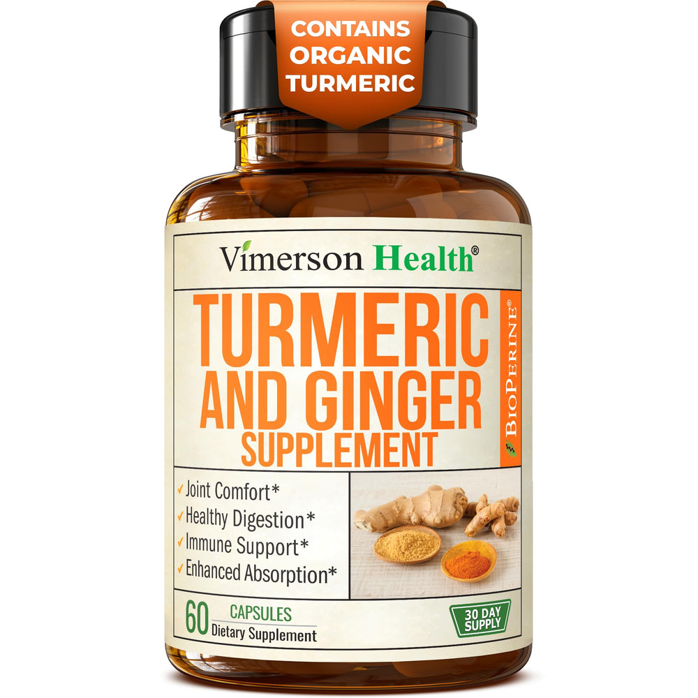 Vimerson Health turmeric-curcumin-ginger capsules bottle front view for joint support potential