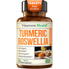 Vimerson Health turmeric curcumin tablets, front view, supporting joint mobility.