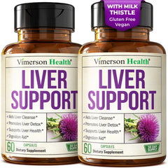 Vimerson Health vegan liver cleanse bottle on counter for daily support.