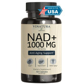 Vinatura NAD supplement bottle displaying 1000mg dosage for daily energy.