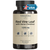 VINATURA Red Vine Leaf Extract bottle showing 60 capsules for circulatory support.