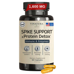 VINATURA Spike Protein Detox bottle front, supports daily wellness and protein balance.