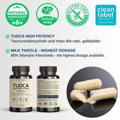 VINATURA Tudca Milk Thistle serving concept with two capsules per serving.