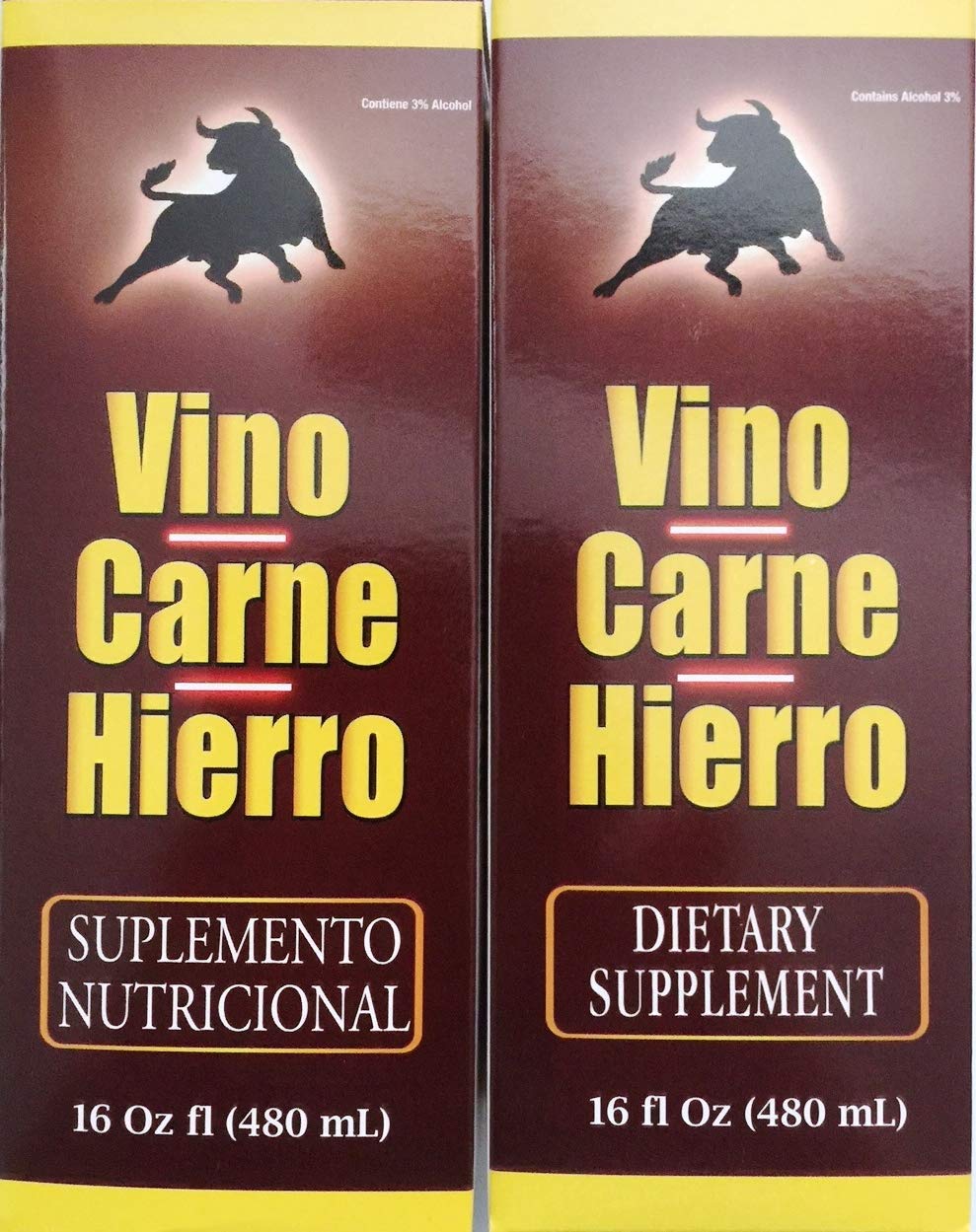 Vino Carne Hierro 16oz 2-Pack bottles for convenient ongoing supplementation.