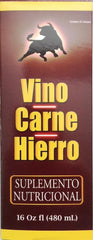 Close-up of the Vino Carne Hierro 16oz 2-Pack label for easy identification and dosing.