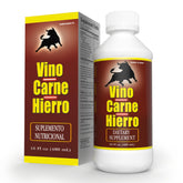 Vino Carne Hierro iron supplement bottle on counter for daily energy support