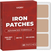 VIORY Iron Patches 60-pack box highlighting natural energy and focus support.