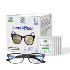 VisClear lens wipes in individually wrapped sachets for on-the-go cleaning.