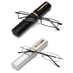 Viseng Slim Mini metal reading glasses with pen-design housing offer discreet portability.