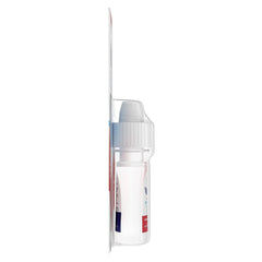 Visine Advanced Relief label closeup communicates product name and essential usage guidance.