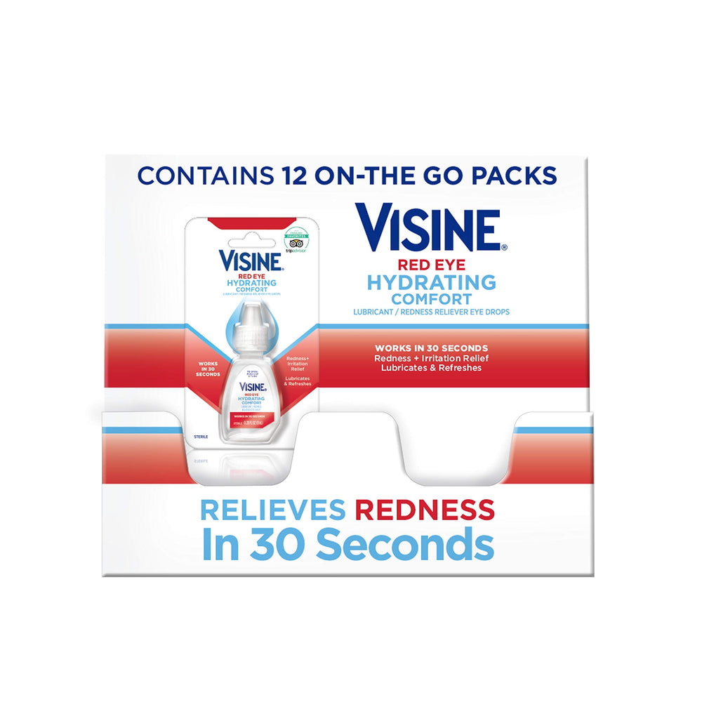 Visine Red Eye Hydrating bottle on-the-go offers fast redness relief and lubrication.