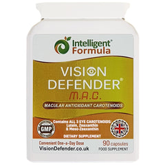 Vision Defender MAC eye supplement bottle front, convenient daily capsule for ongoing eye support.