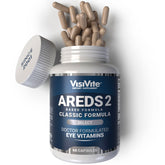 VisiVite AREDS2 bottle front highlighting a doctor-formulated macular support supplement
