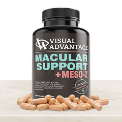 Visual Advantage Macular Support Meso-Z label and packaging highlighting US-made quality.