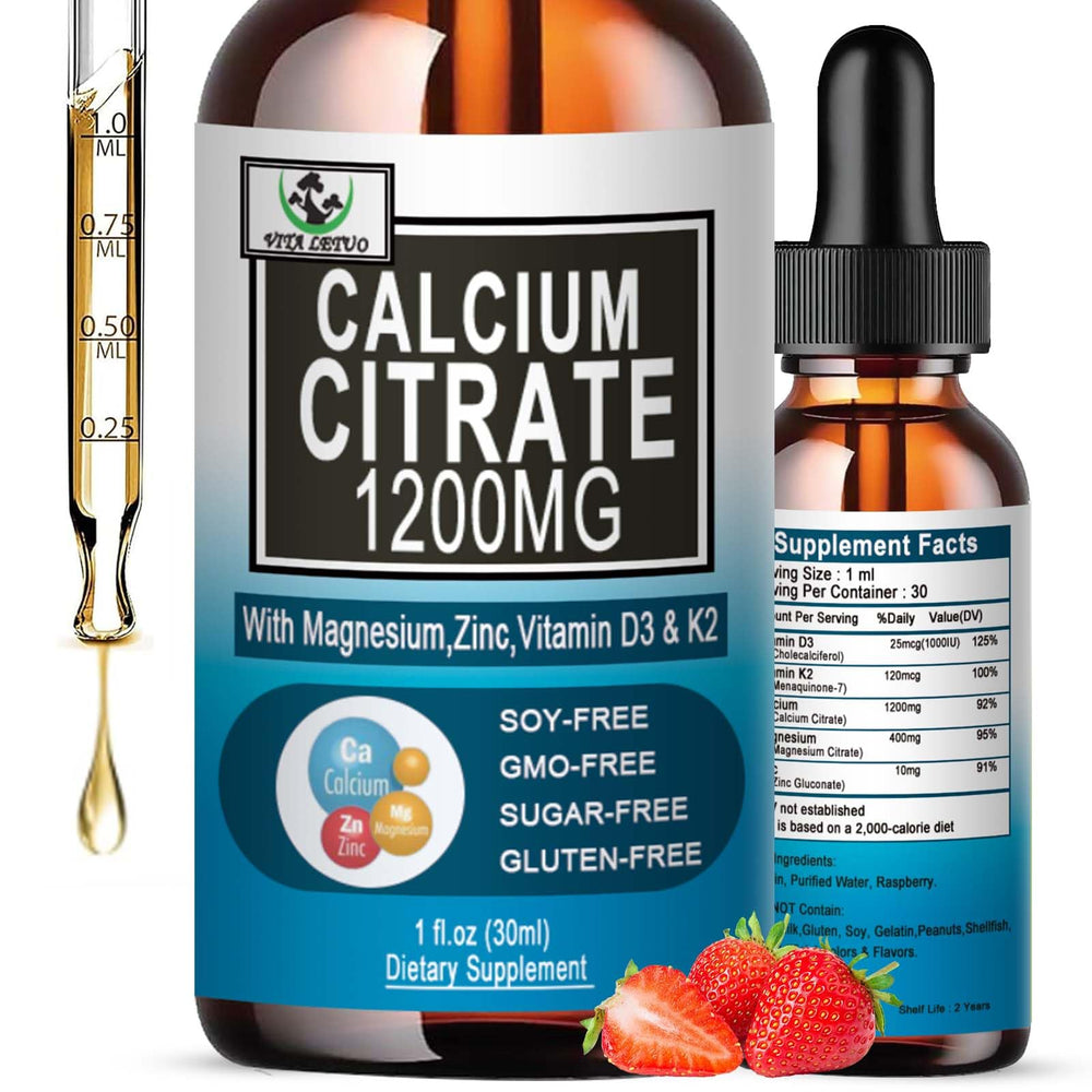 Vita letuo calcio citrato 1200 mg en gotas para huesos saludables y absorción rápida.
