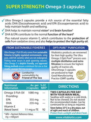 Vitabiotics Ultra Omega 3 High Potency capsules in hand, convenient daily support for joints and eyes