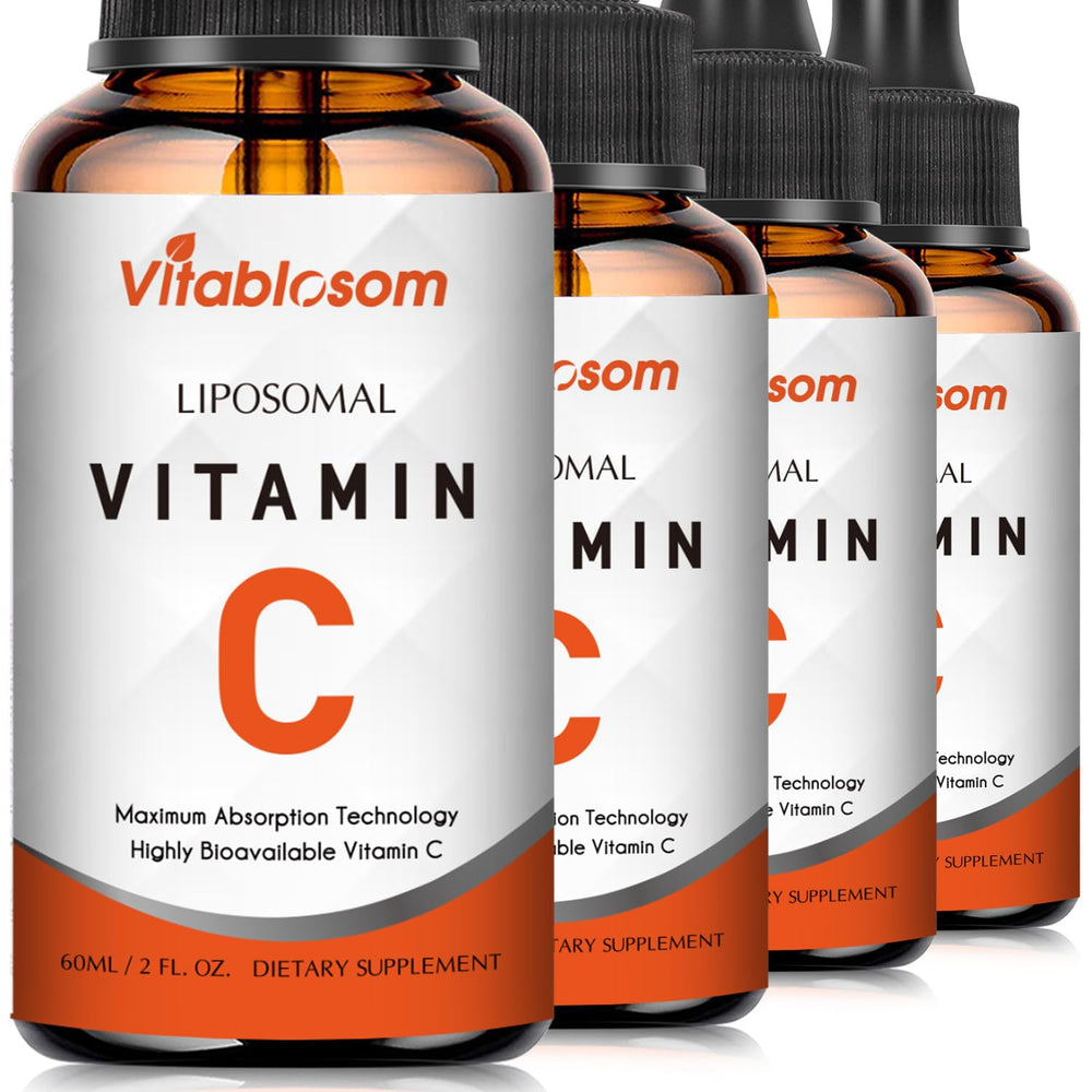 Vitablosom Liposomal Vitamin C bottle pour showing easy daily intake option.