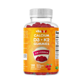 Vitabod Vitamin D3 + K2 gummies in a raspberry bottle; convenient daily bone and heart support.