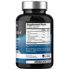 Vitabolics Mag Flush capsules close-up highlighting 750 mg oxygenated magnesium oxide for gentle laxative support