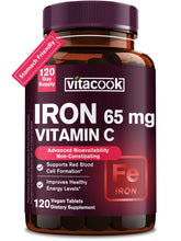 Vitacook iron supplement bottle with capsules, easy daily intake for energy support