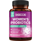 Vitacook Women’s Probiotics bottle front showcasing 30 vegan capsules for daily gut support.