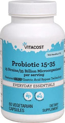 Vitacost Probiotic 15-35 capsules close-up showing 35B CFU for daily gut support.
