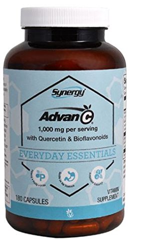 Vitacost Synergy Advan-C bottle label with antioxidant citrus bioflavonoids and quercetin.
