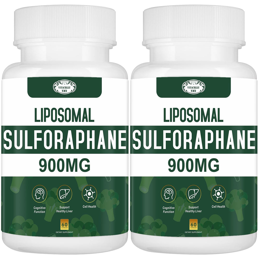 VITACRLLYNMN 900mg liposomal sulforaphane bottle highlights potent antioxidant delivery.