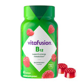 Vitafusion B12 gomitas frambuesa en botella, sabor delicioso para energía diaria
