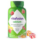 Vitafusion calcium gummies bottle front, convenient daily bone support.