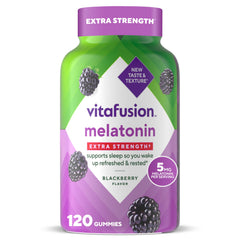 Vitafusion Extra Strength Melatonin Gummies jar-front with berry flavor for easy nightly routines