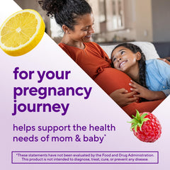 Vitafusion PreNatal Gummies nutrition label highlights folate and DHA.