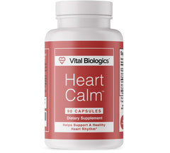 Vital Biologics Heart Calm bottle showing the magnesium based formula for heart rhythm support