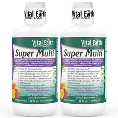 Vital Earth Minerals Super Multi bottle front view highlighting fulvic acid for better absorption.